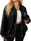 Womens Sequin Jacket Plus Size Sparkle Bomber - Lightweight Zip