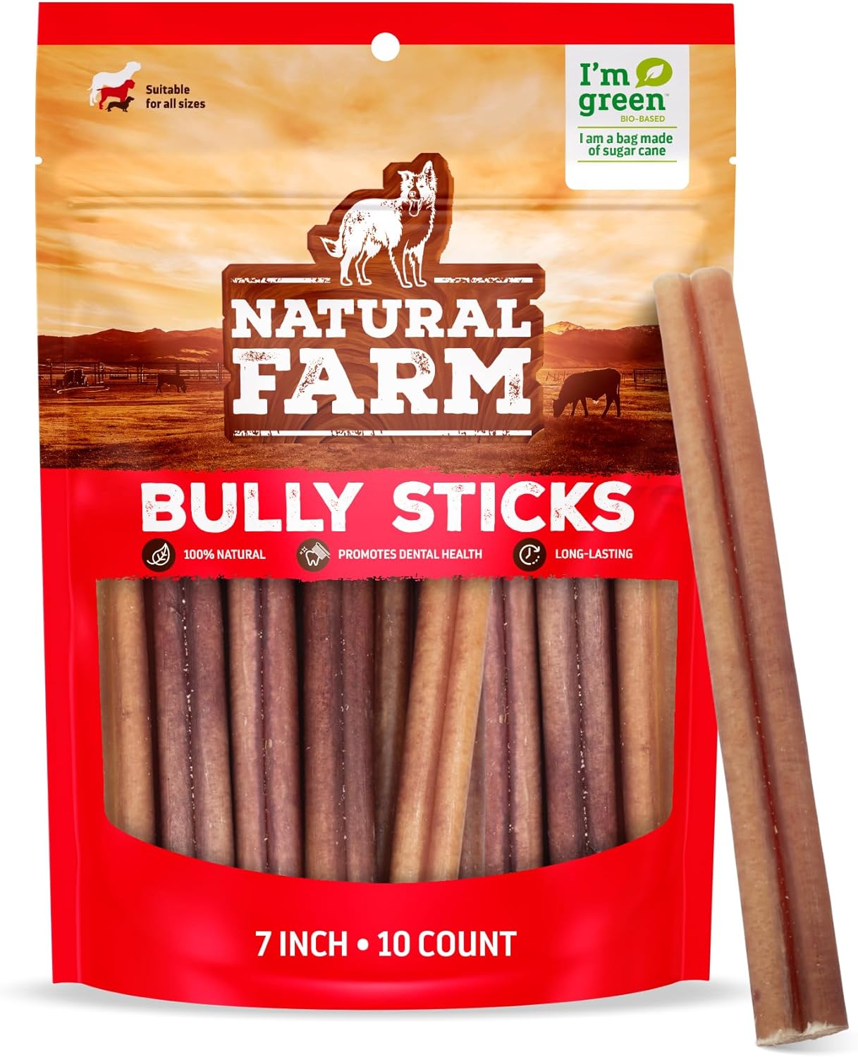 Natural Farm Odor Free Bully Sticks for Happy Dogs - 10 Pack
