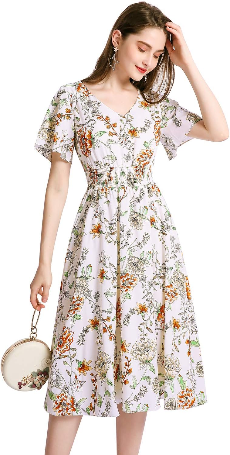 Chiffon Floral Dresses for Women with Elastic Waist Comfort