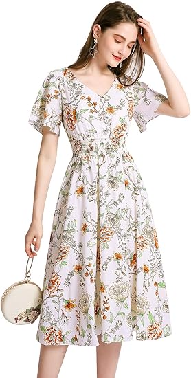 Chiffon Floral Summer Sun Beach Dresses for Women 2023 V Neck