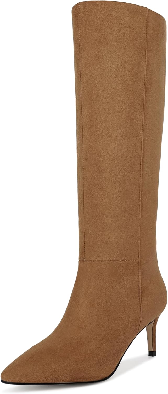 Knee High Boots for Women with Kitten Heel and Pointed Toe Design
