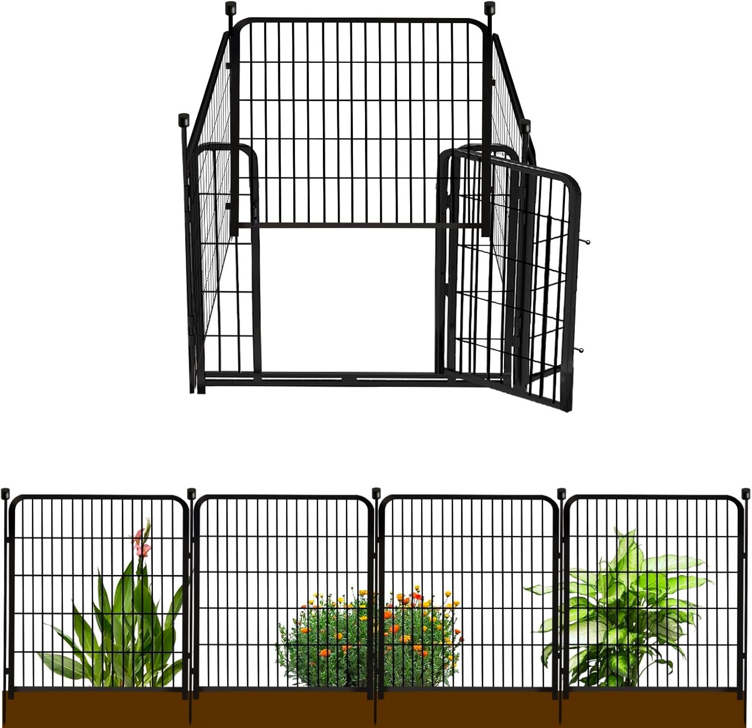 Heavy Duty Iron Garden Fence with Gate for Pets and Animals