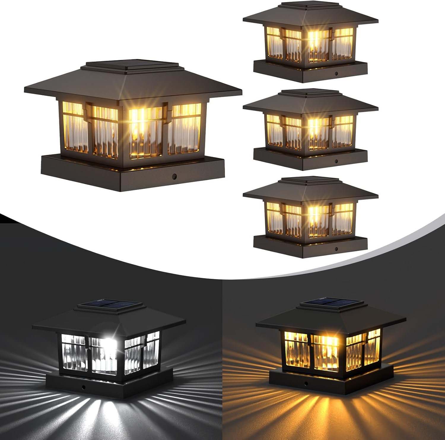 4x4 Solar Post Cap Lights for Outdoor Decor - 4 Pack