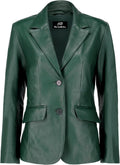 Women's Lambskin Leather Blazer 2-Button Classic Suit Style