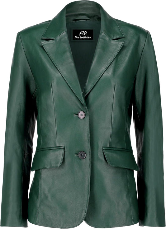 Classic 2-Button Lambskin Leather Blazer for Women - Stylish Coat
