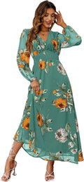 Boho Floral Maxi Dress Flowy V Neck Short Sleeve - Versatile Look