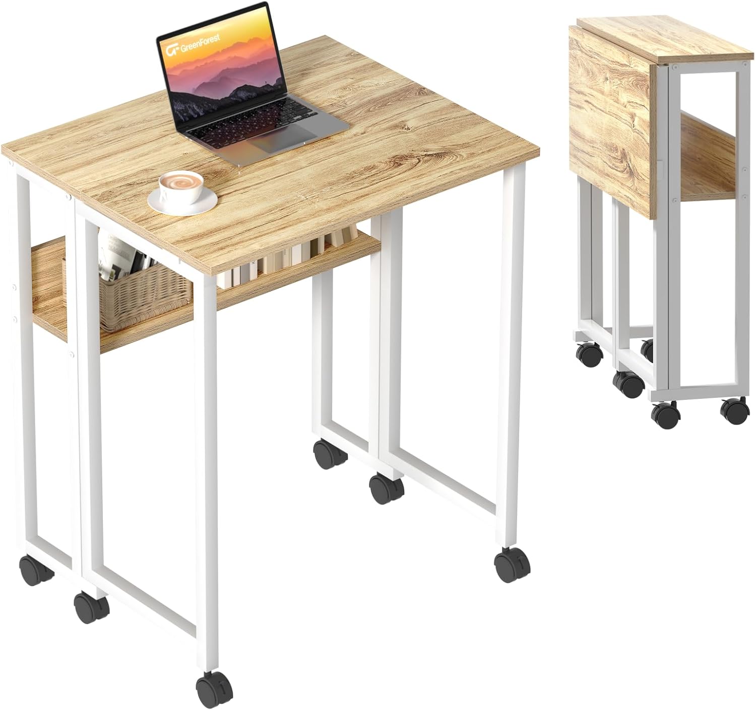 GreenForest Folding Desk with Storage Shelf for Small Spaces