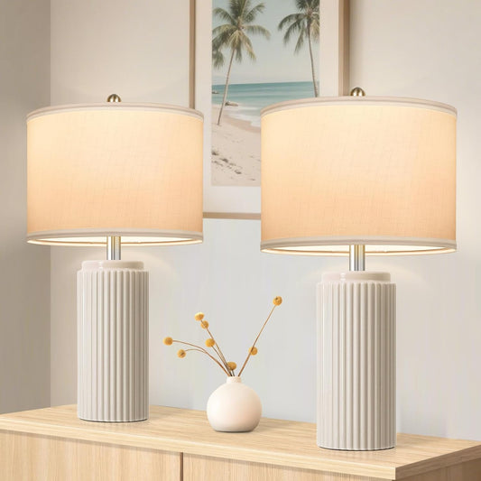 23.5 Beige Modern Ceramic Table Lamps Set of 2 for Home Decor