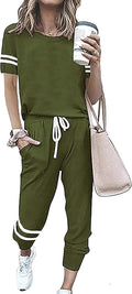 PRETTYGARDEN Women Summer Two Piece Striped Tracksuit (Style 4SF1)