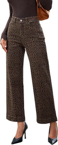 Wide Leg Leopard Jeans High Waisted Ankle Length - Trendy Fit