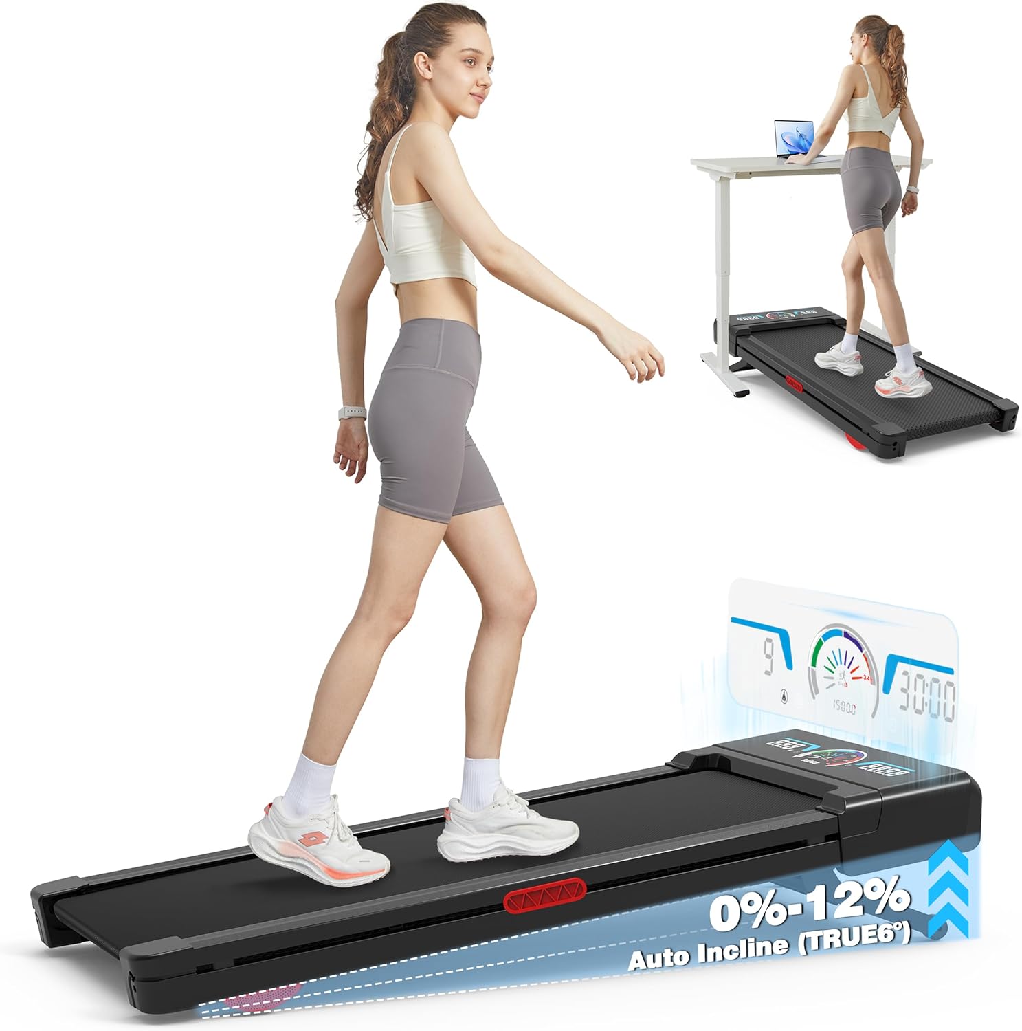 TRAILVIBER Compact Treadmill: Hiking Mode, 12% Incline