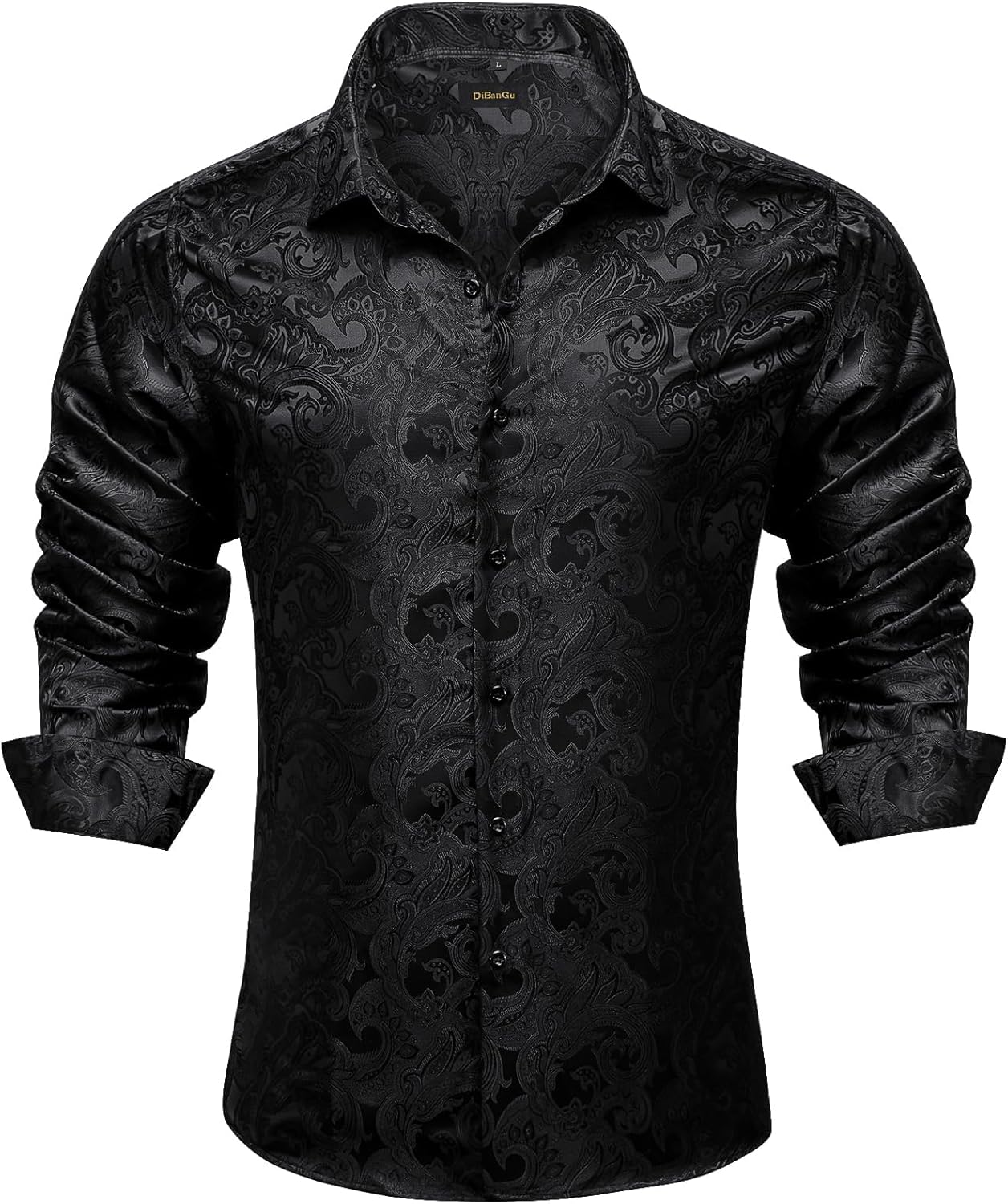 DiBanGu Mens Silk Paisley Dress Shirts for Elegant Occasions