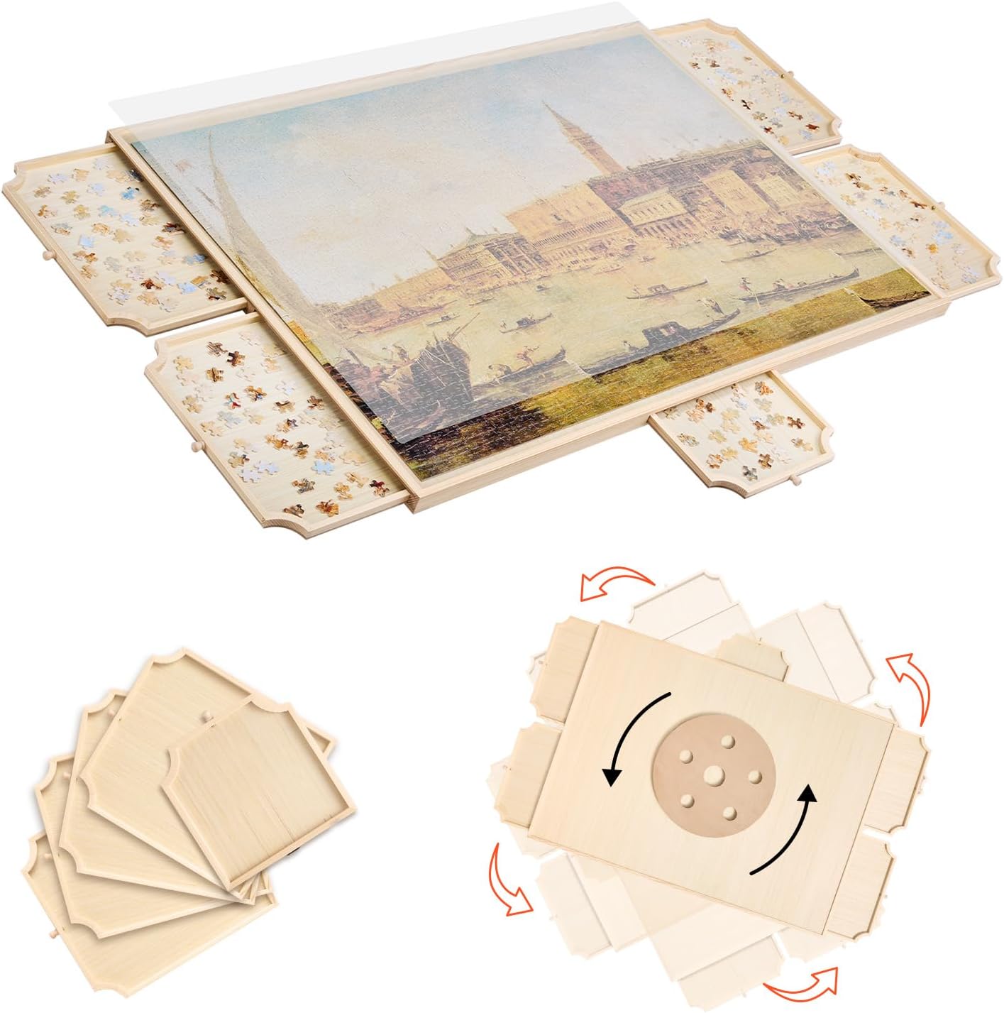 VEVOR 2000 Piece Rotating Puzzle Board with 5 Drawers and Cover