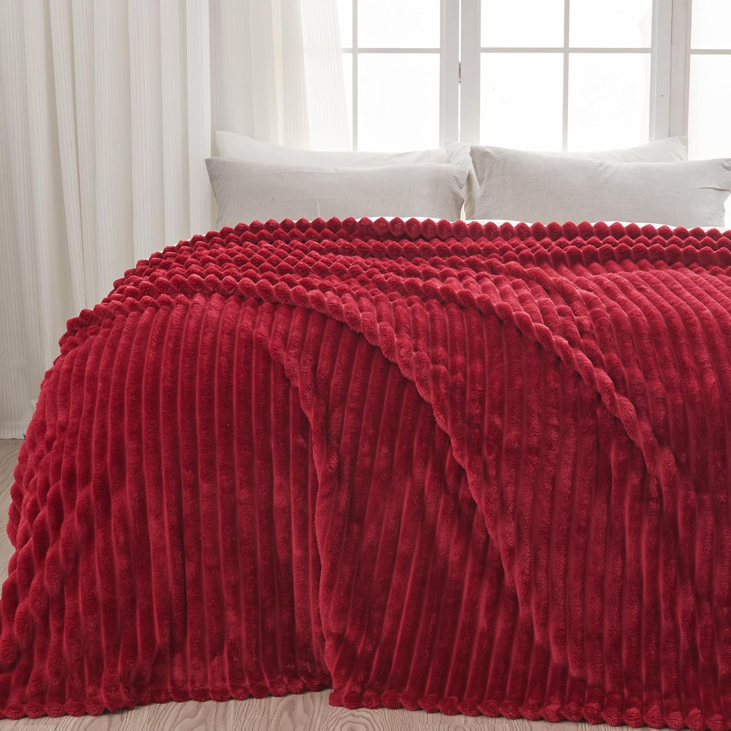 Super Soft King Blanket Red Premium Silky Flannel Fleece
