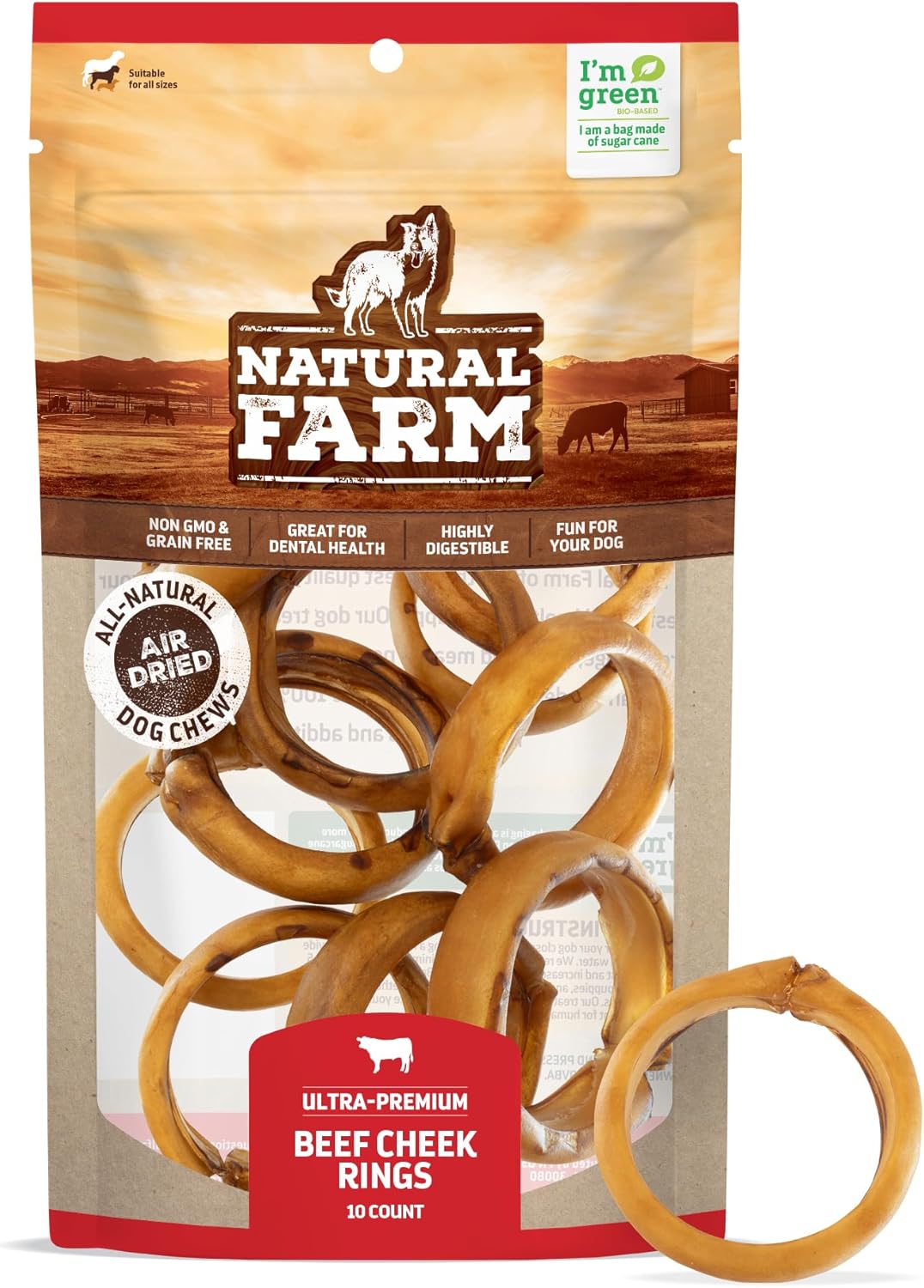 Natural Farm Cheek Bully Ring for Dogs - High Protein Chews