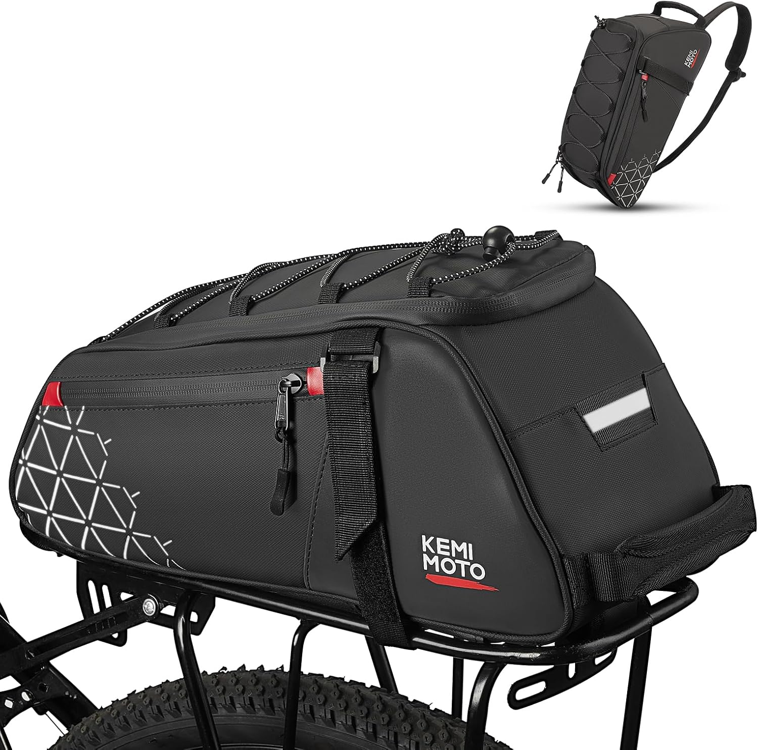 KEMIMOTO Rear Bike Rack Bag - Versatile 8L Water Resistant Pannier
