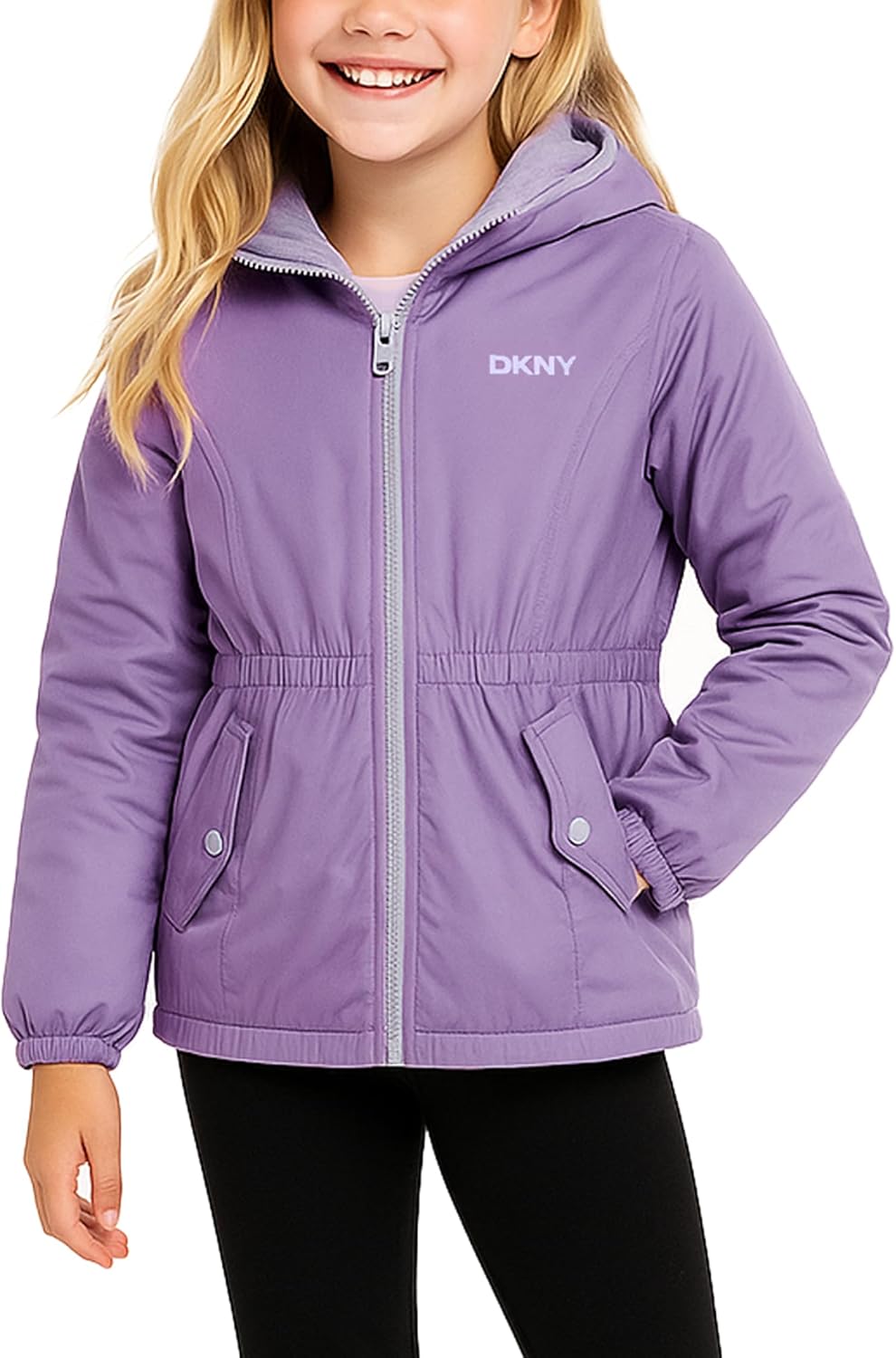 DKNY Girls Fleece Jacket - Cozy Midweight Hooded Anorak