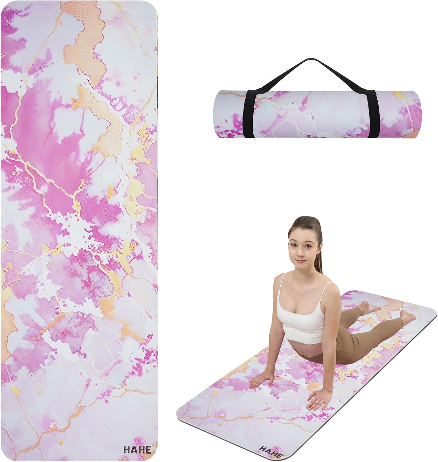 High-Density Non-Slip Yoga Mat - 72 x 24 Compact Carry Strap