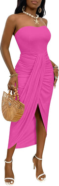 Umenlele Women's Strapless Ruched High Waist Beach Maxi Dress