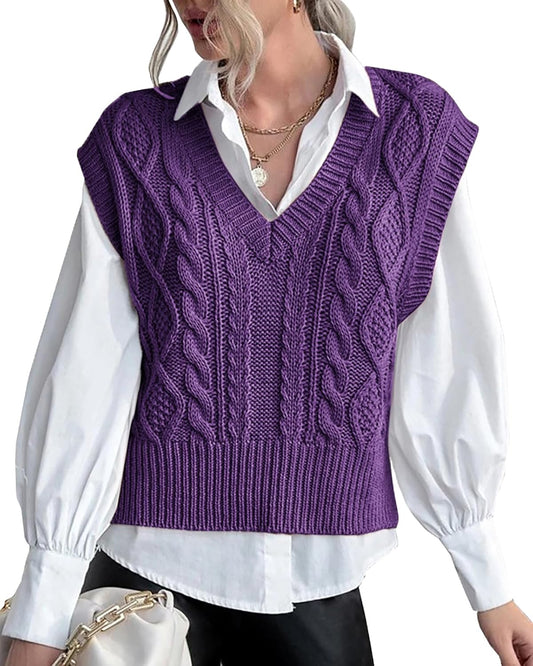 Stylish V Neck Sleeveless Knit Sweater Vest for Women Casual