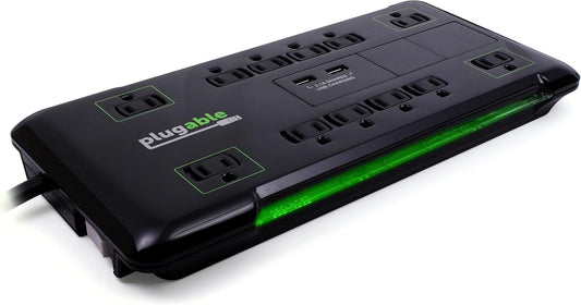 Plugable Surge Protector Power Strip with USB and 12 AC Outlets