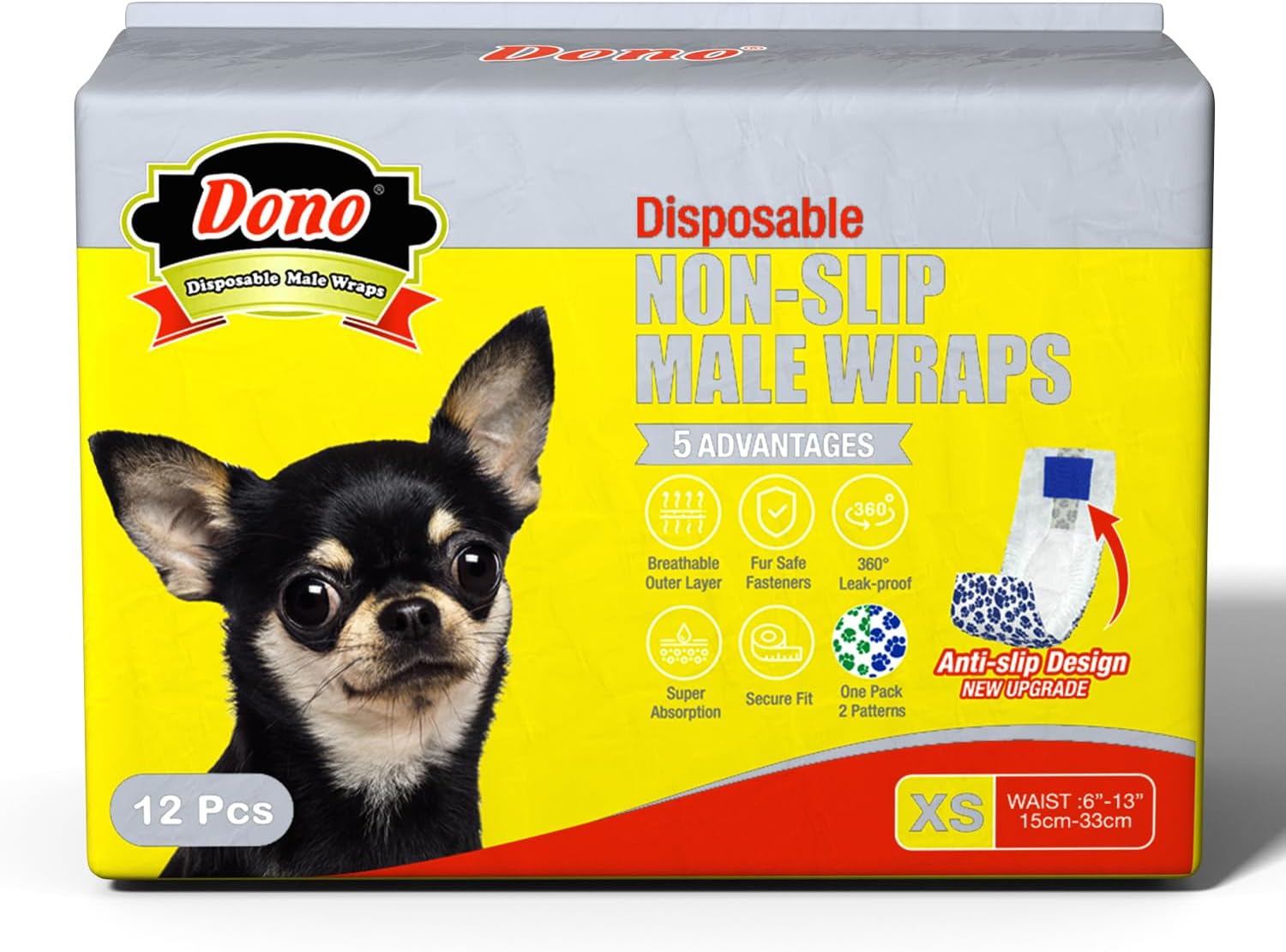 Dono Non-Slip Male Dog Wraps: Super Absorbent & Leak-Proof for Excitable Urination