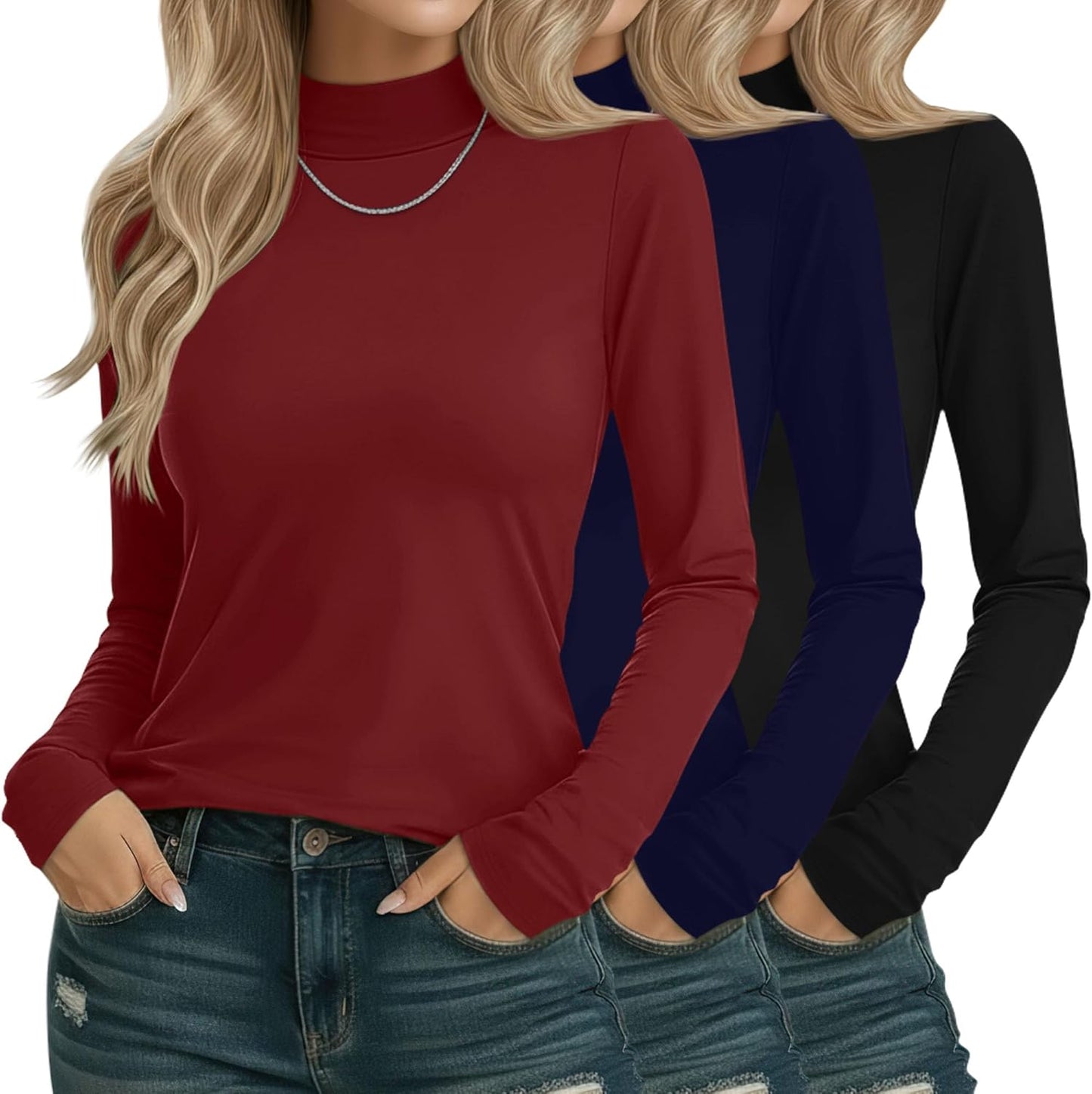 3 Pack Cotton Women's Mock Turtleneck Shirts for Every Occasion