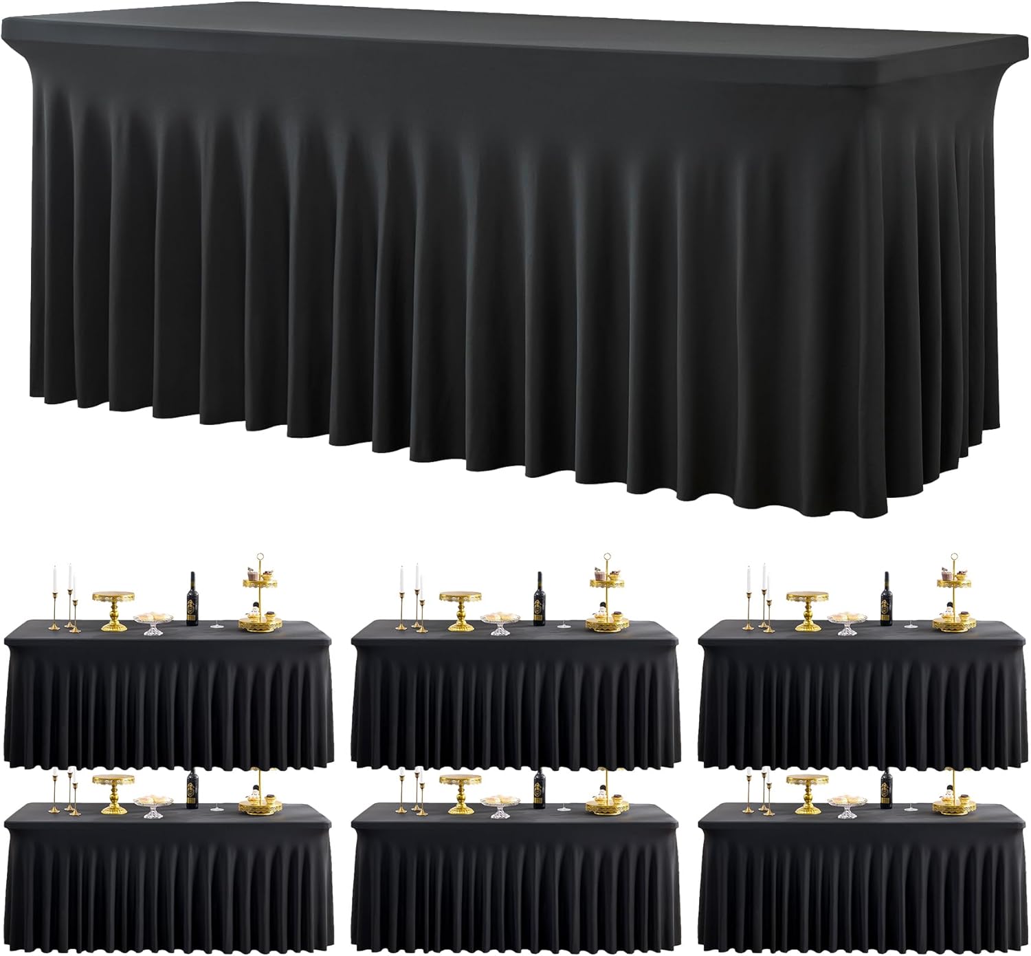 6 Pack Spandex Black Table Clothes for Elegant Events and Parties