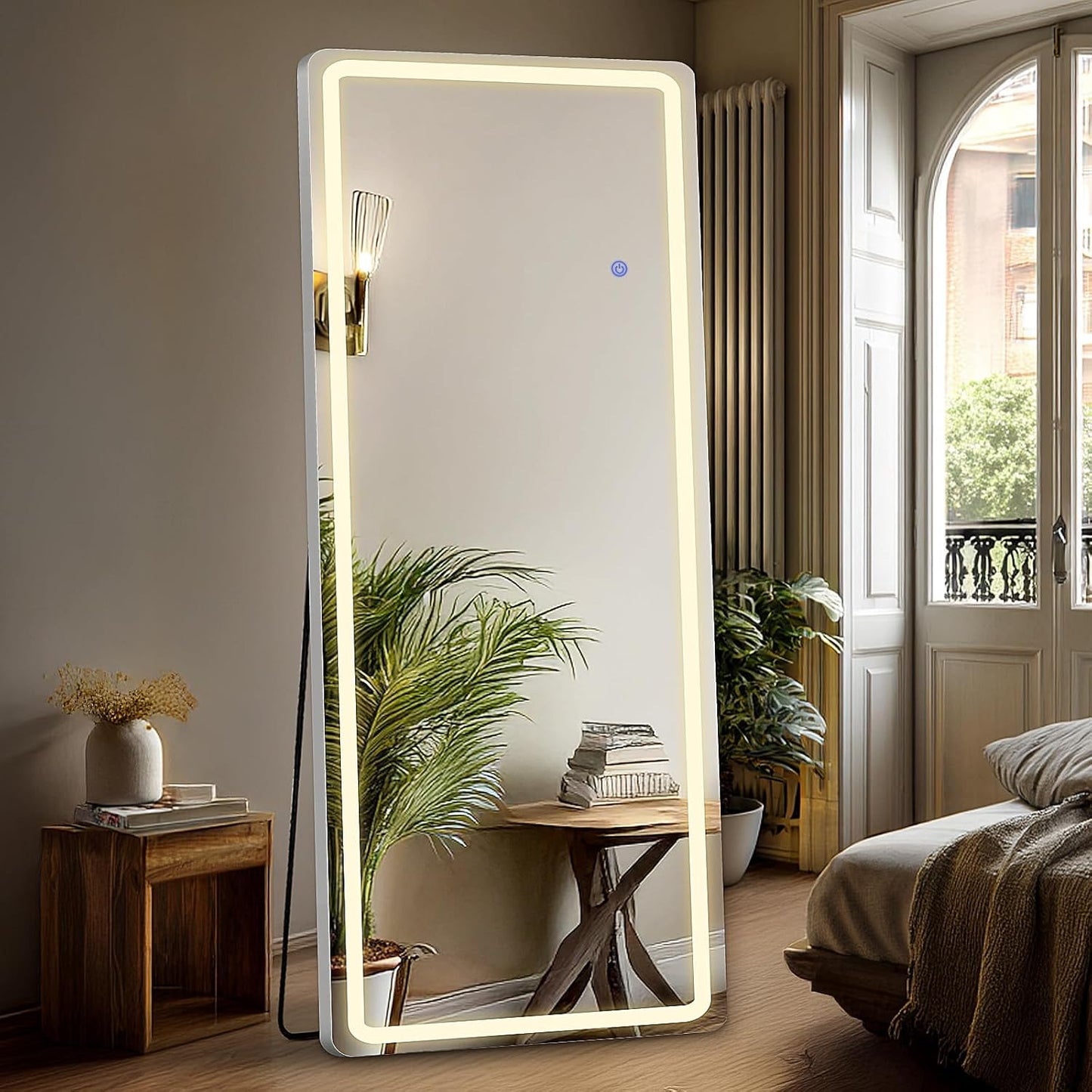 DUMOS LED Full Length Mirror with 3 Color Lights for Home