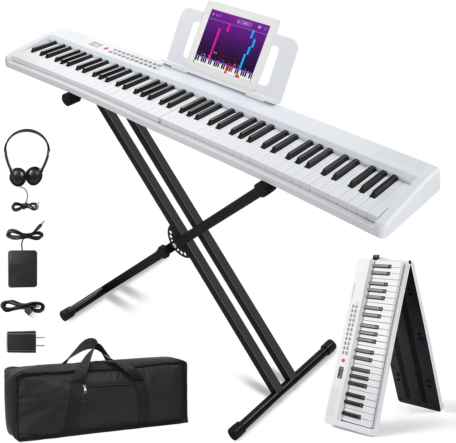 Ktaxon Foldable Keyboard Piano with Adjustable Stand & Pedal
