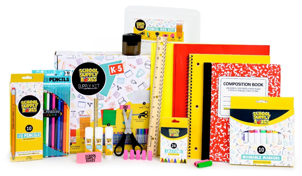 Back to School Supply Box for Grades K-5 - 32 Piece Kit