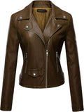 Tanming Women's Faux Leather Moto Biker Short Coat Jacket - Stylish on