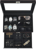 Watch Jewelry Box Organizer with Lock and Large Glass Lid