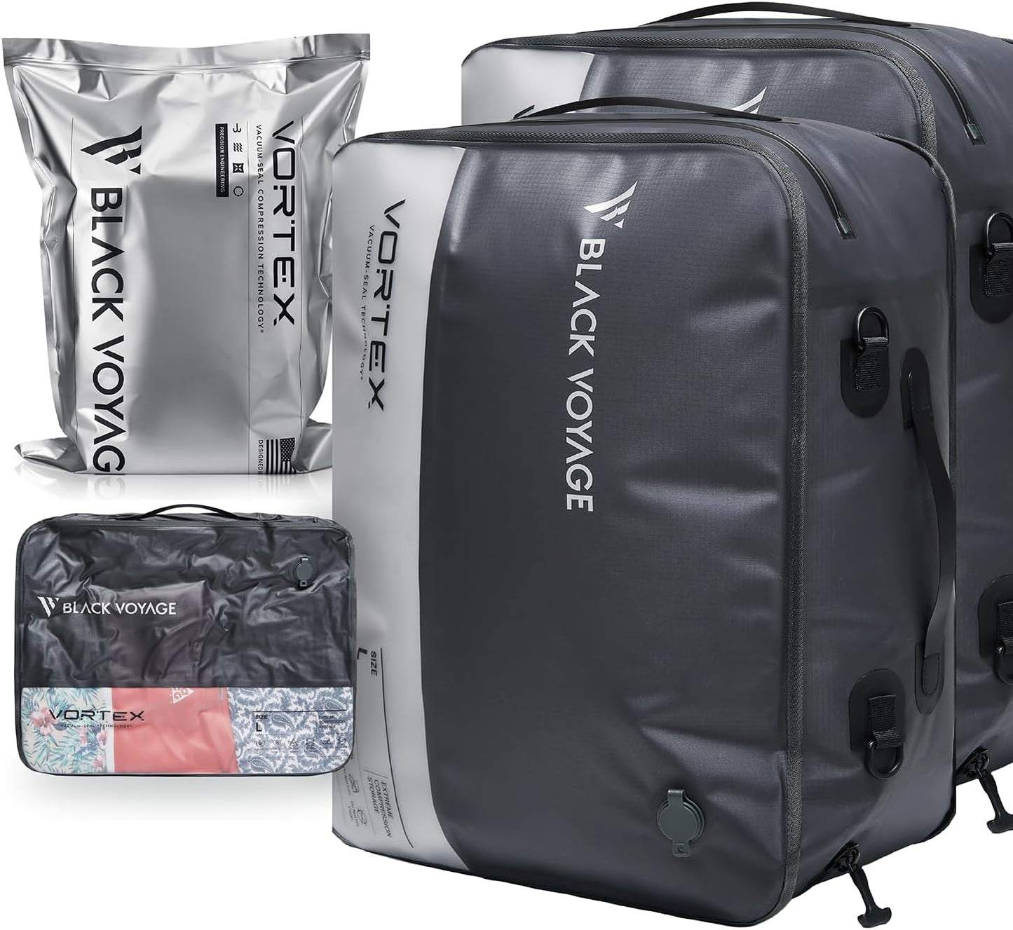 Black Voyage Reusable Vacuum Compression Travel Bag for Packing