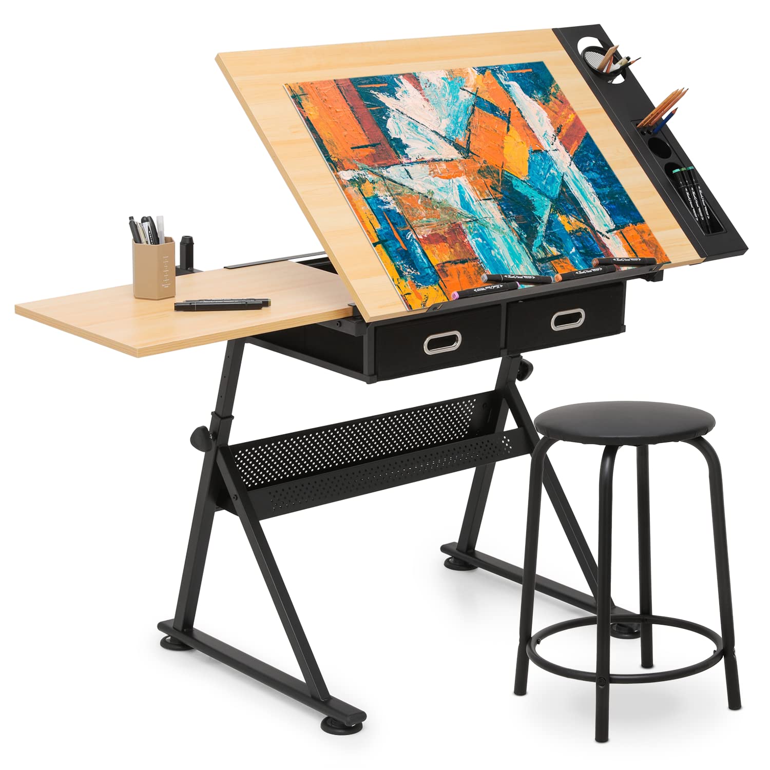 MoNiBloom Adjustable Drafting Table & Stool Set for Artists