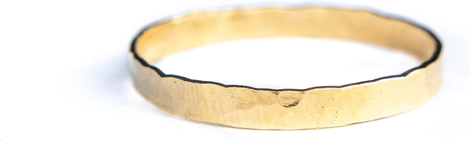 3mm Wide Gold Thumb Ring for Women - Hand Hammered Stacking Band