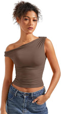SUUKSESS Women Off Shoulder Crop Tank Top - Y2K Sleek Fit