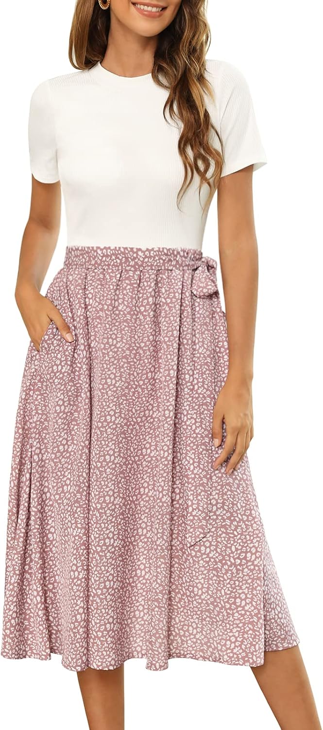 Zattcas Women Summer Dress Short Sleeve Modest Midi Outfit
