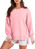 Womens Oversized Crew Neck Slit Sweatshirt - Loose Fall Top