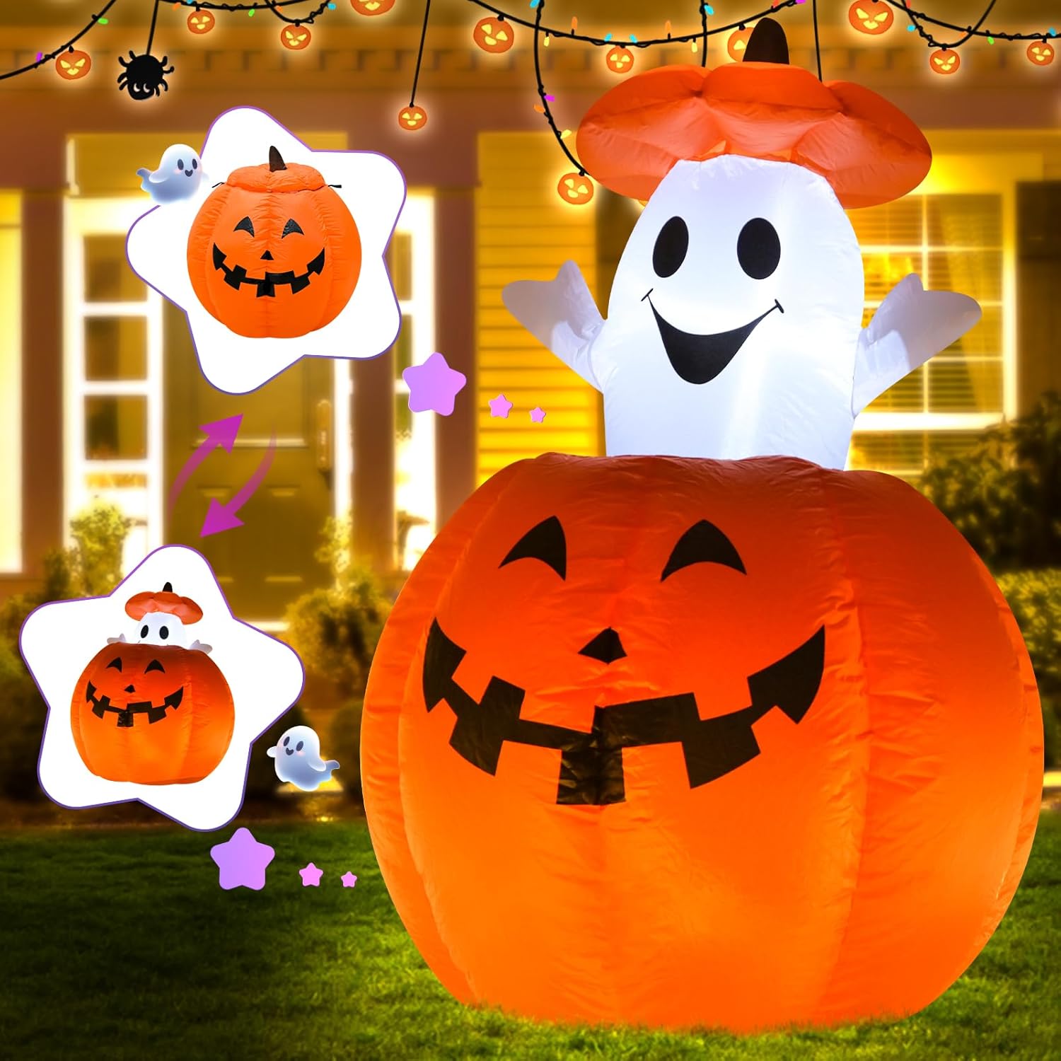 4FT Ghost Pumpkin Halloween Inflatable Decoration for Spooky Fun