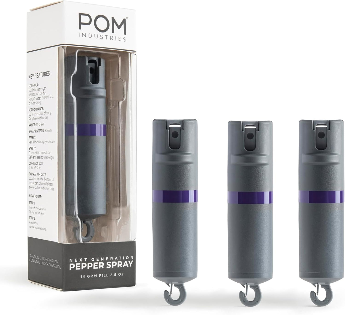 POM Pepper Spray Flip Top Snap Hook - Maximum Strength Self Defense