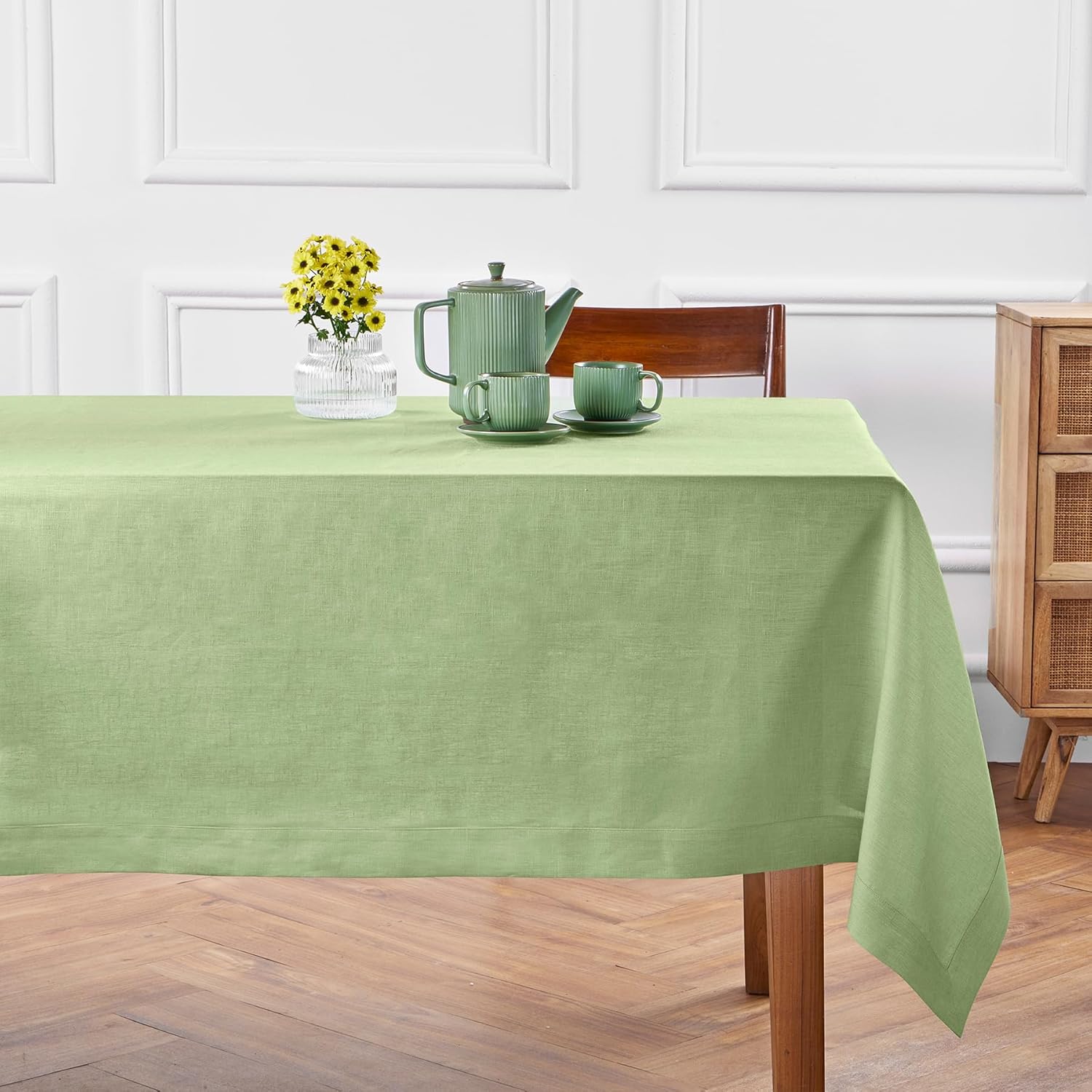 Linen Tablecloth 52 x 52 Inch - Pure Linen Laurel Green Fete