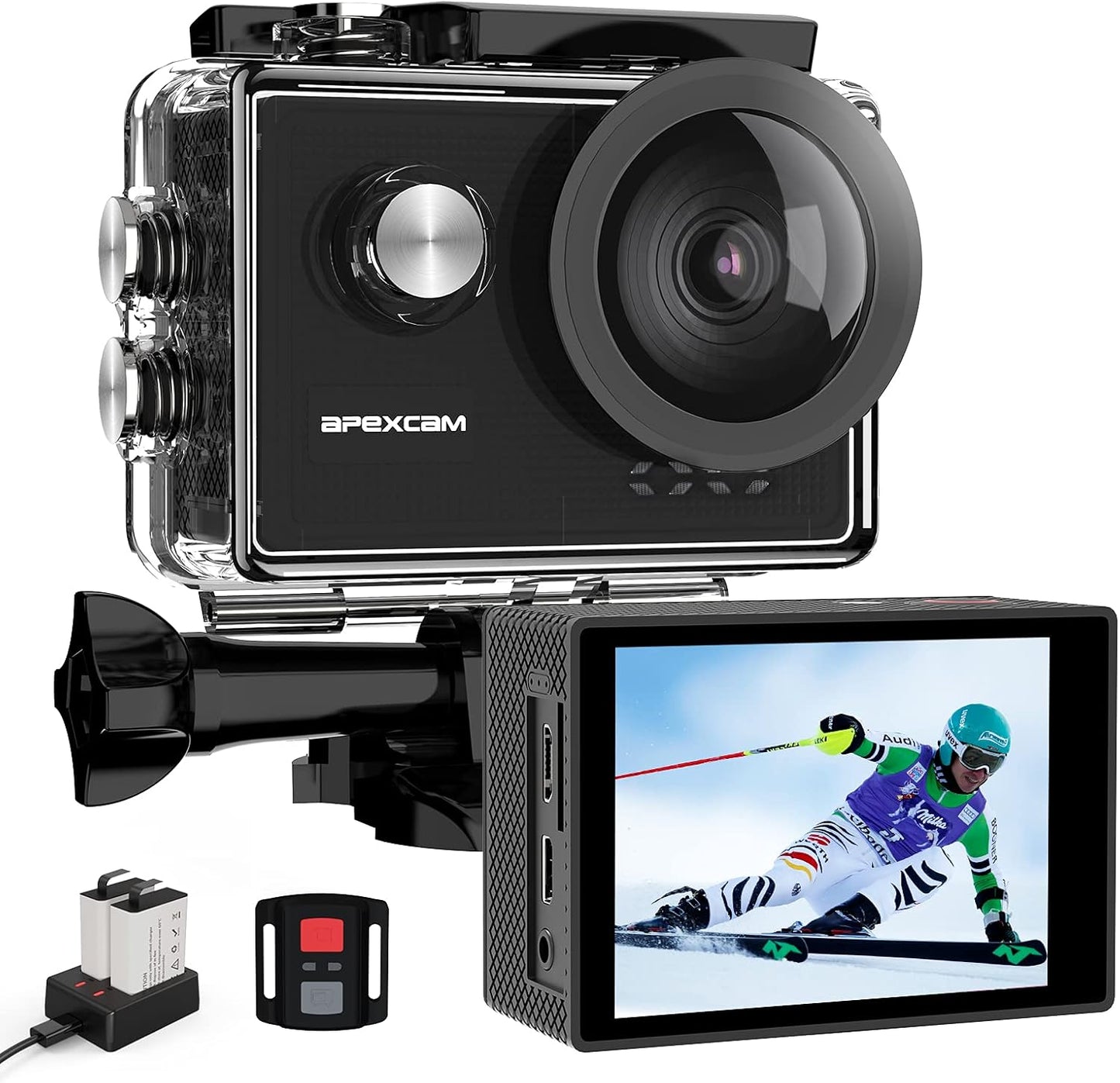Apexcam 4K 60FPS Action Camera with EIS and 40M Waterproofing