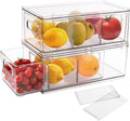Refrigerator Organizer Bins with Pull-out Drawer - Clear Stackable 2