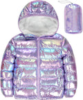 Girls Metallic Shine Hooded Puffer Jacket - Packable Warmth Outerwear