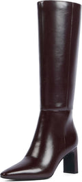 Knee High Boots Women Faux Leather Chunky High Heel Pointed Square Toe