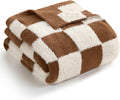 Brown Checkered Throw Blanket Faux Fur Microfiber - Cozy Soft 50x60