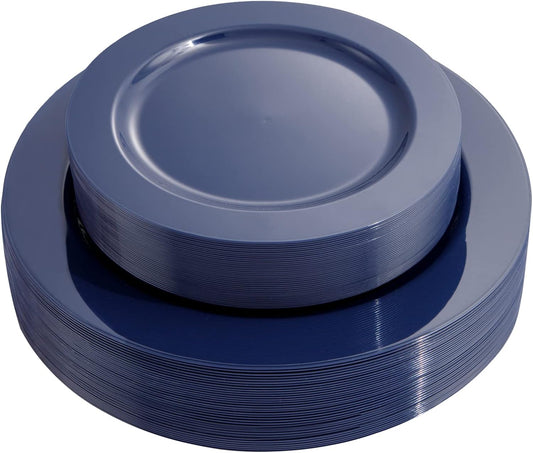 FLOWERCAT 60PCS Blue Plastic Plates for Parties and Events