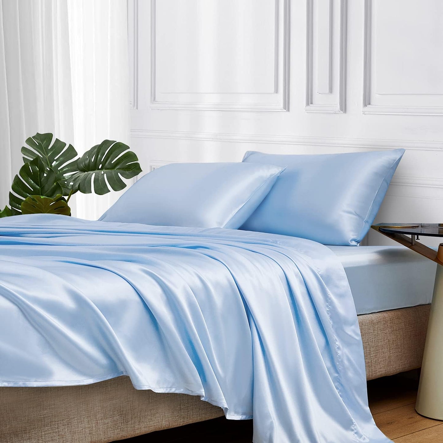 MR&HM Satin Bed Sheets Set for Queen Size with Deep Pocket