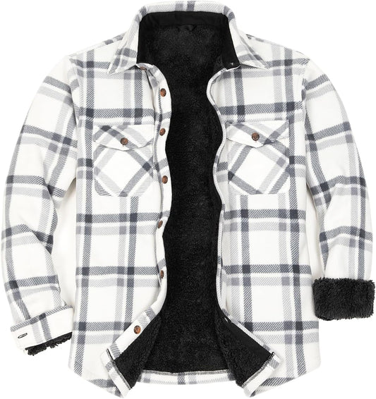 ZENTHACE Men's Warm Sherpa Lined Fleece Plaid Flannel Jacket